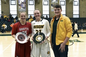 Photo by Richard Svaleson - Liz Kenna was named NDSU's MVP of the Tom Bergum Classic this season when she scored 22 points, grabbed seven rebounds and made five blocks against South Dakota.