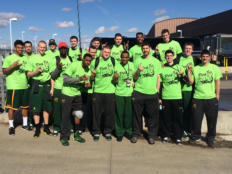 (Photo via @CoachRichman) The NDSU men's basketball team won their second consecutive Summit League tournament championship in Sioux Falls, S.D. this spring. They wore their Pray for Ray t-shirts throughout. 