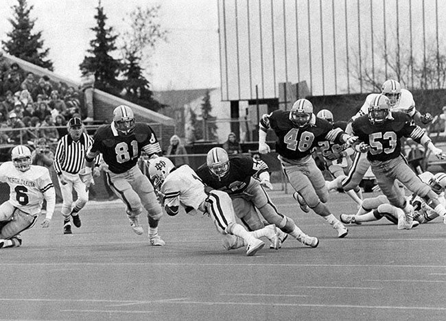 Scott Dahl leads the tenacious NDSU Bison defense in 1985