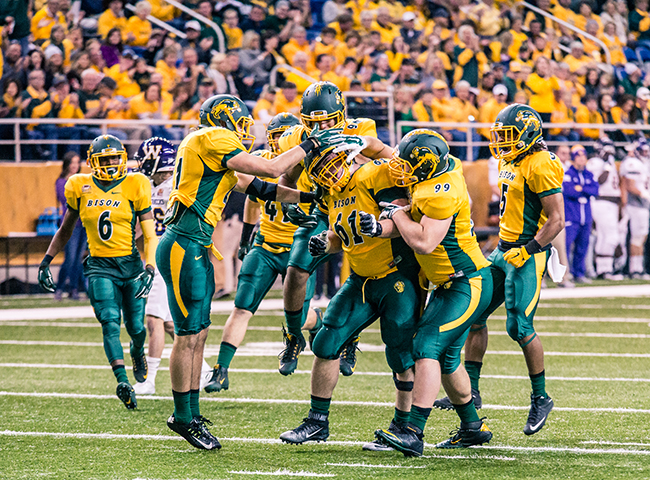 NDSU Bison defense celebrates another Brian Schaetz tackle behind the line of scrimmage