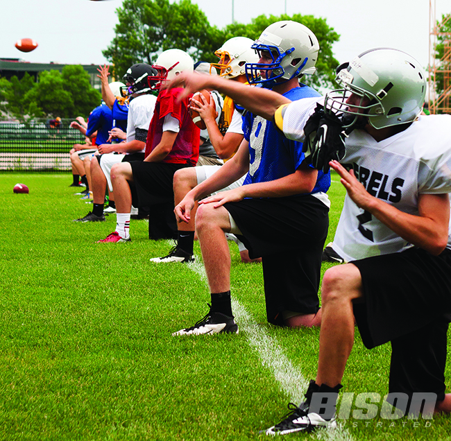 Bison football camper participate in the Bison football camps