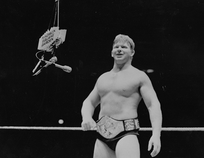 Bob Backlund lifting his first championship belt in the WWF.