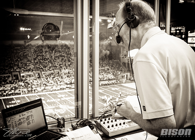 Former NDSU radio broadcaster calls Bison football game during 2012 season
